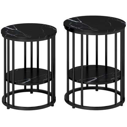 HOMCOM Set of Two Marble-Effect Coffee Tables - Black
