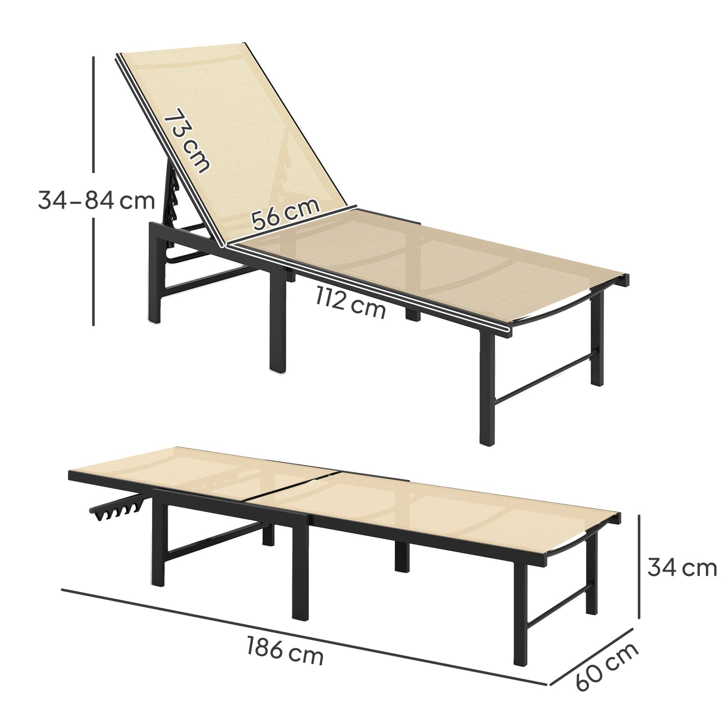 Outsunny Reclining Sun Lounger - Khaki