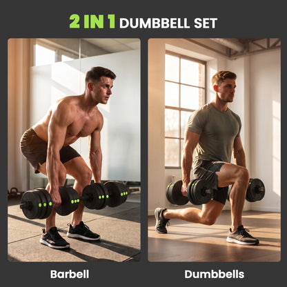 SPORTNOW Adjustable Weight Barbell & Dumbbells Set Free Weights Strength Muscle Exercise Home Gym Training, Black and Green