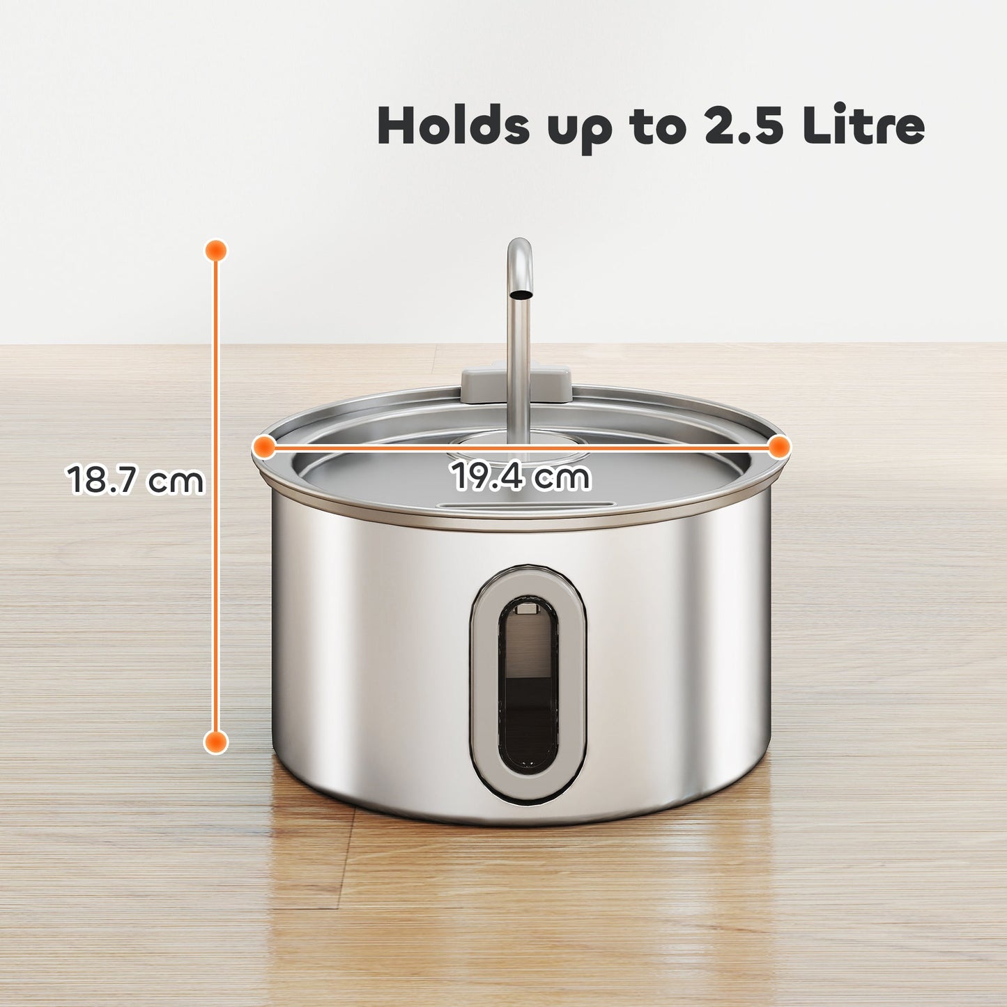 PawHut 2.5L Stainless Steel Cat Water Fountain for Drinking with Ultra-Silent Pump, Water-Level Window, 7 Filters