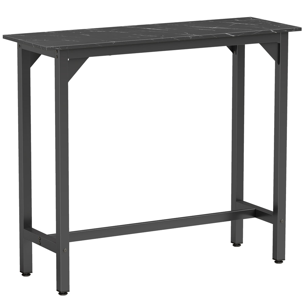 HOMCOM Rectangular Bar Table, Marble Effect Pub Coffee Table for Small Space, Breakfast Dining, Black Marble Effect