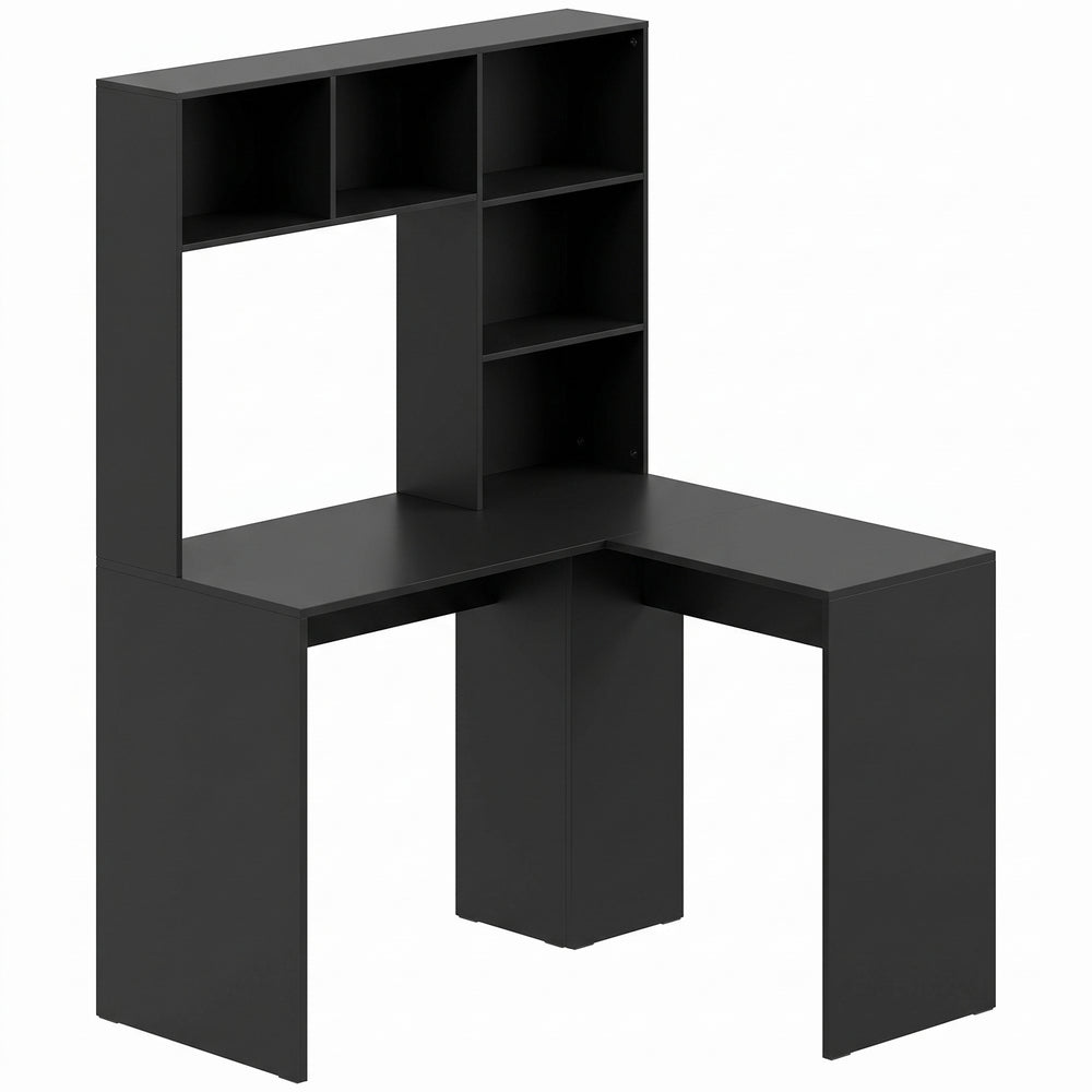 HOMCOM Modern Corner Computer Desk, L Shaped Desk with Monitor Stand and Storage Shelves for Home Office, Bedroom, Black