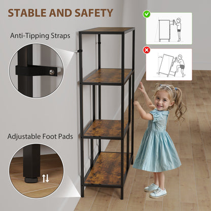 HOMCOM 4-Tier Bookshelf with Open Shelves - Rustic Brown