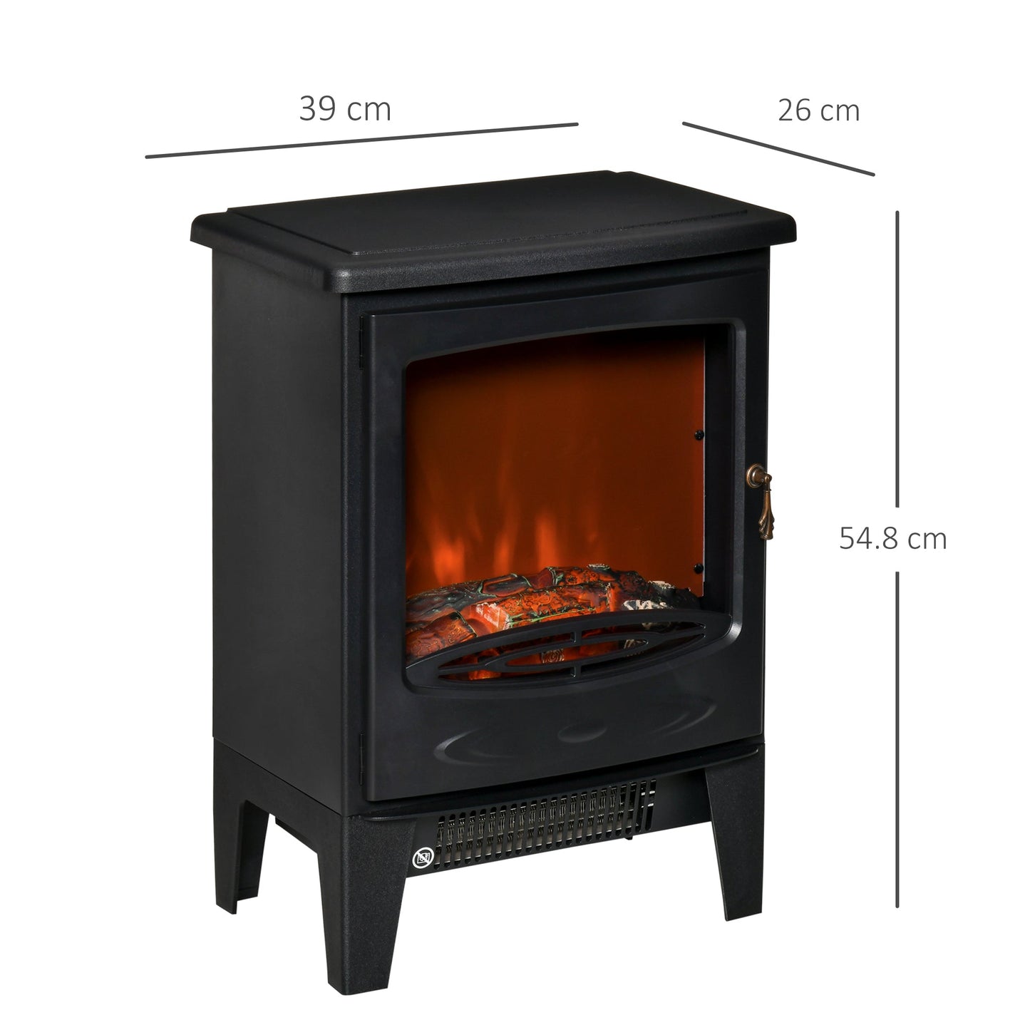 HOMCOM Electric Fireplace Stove, Free standing Fireplace Heater with Realistic LED Flame Effect, Overheat Safety Protection, 900W/1800W, Black
