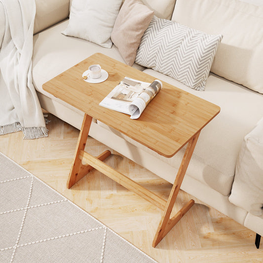 Z-Shaped Bamboo Sofa Side End Couch Table for Snacks and Drinks-Natural