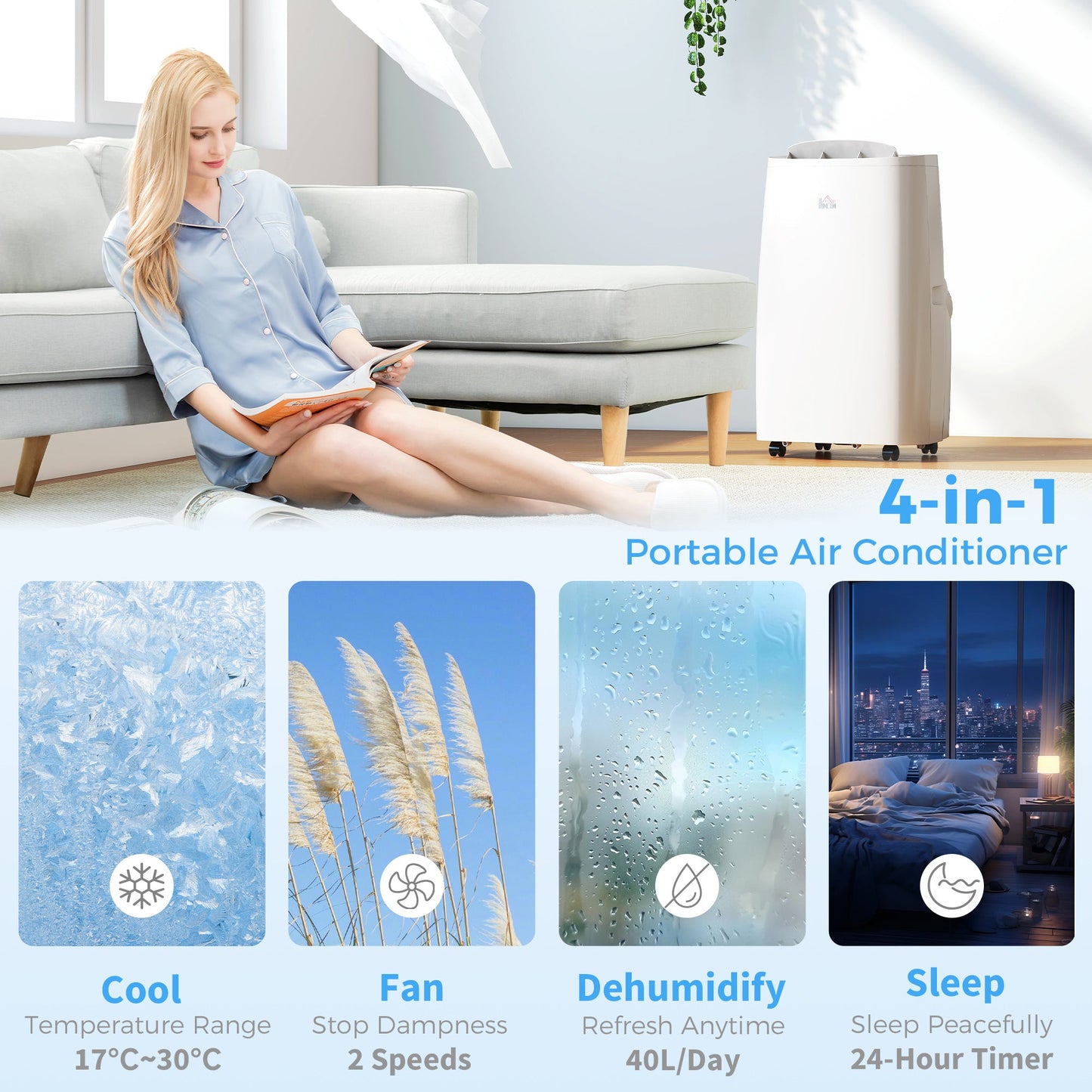 HOMCOM 14000 BTU Multi-Mode Mobile Air Conditioner, with Mounting Kit