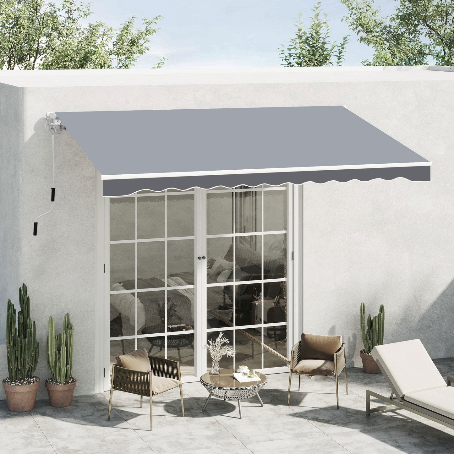 Outsunny 2.5m x 2m Garden Patio Manual Awning Canopy Sun Shade Shelter Retractable with Winding Handle Grey