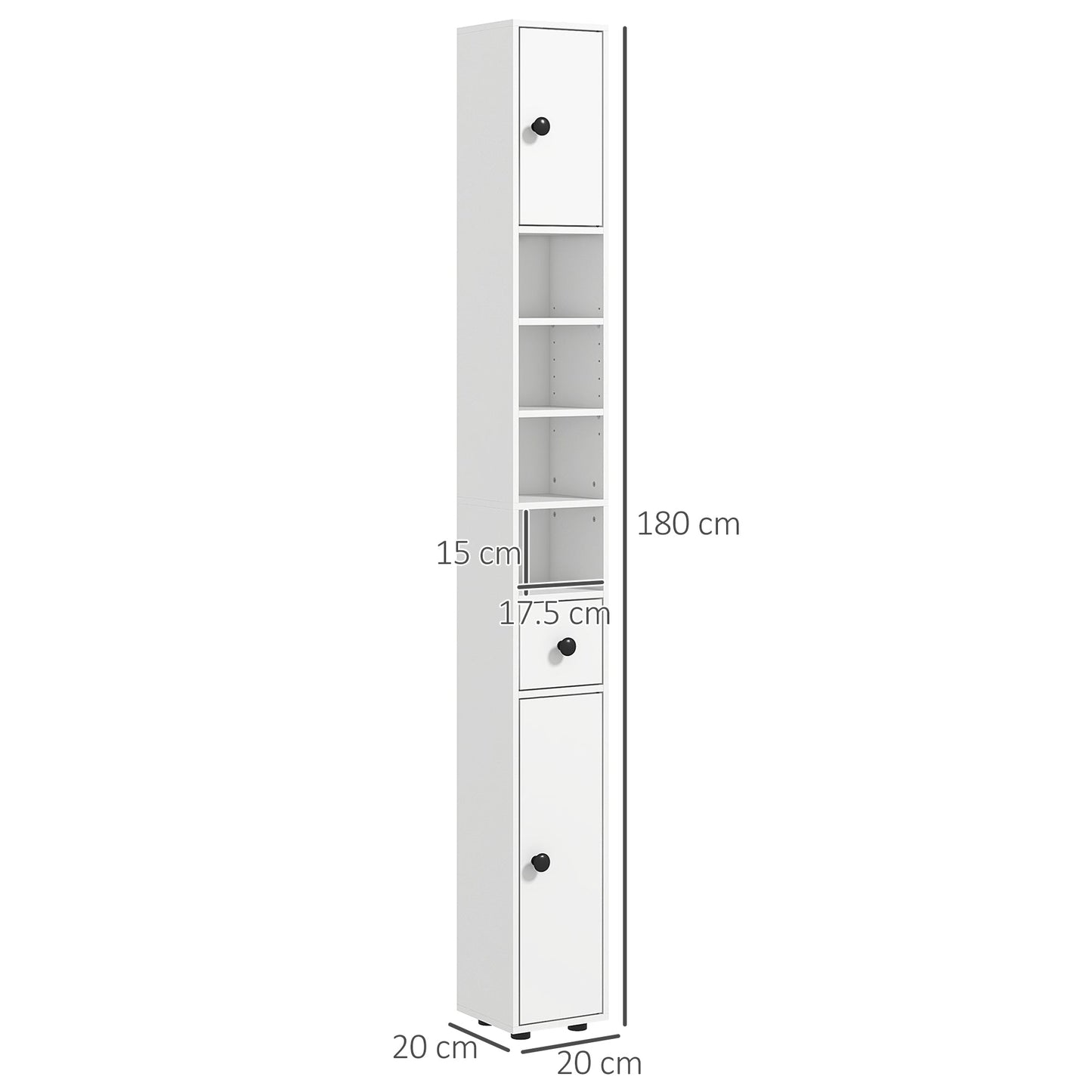 kleankin 180cm Slim Bathroom Cabinet, with Drawer, Shelves and Cupboards - White
