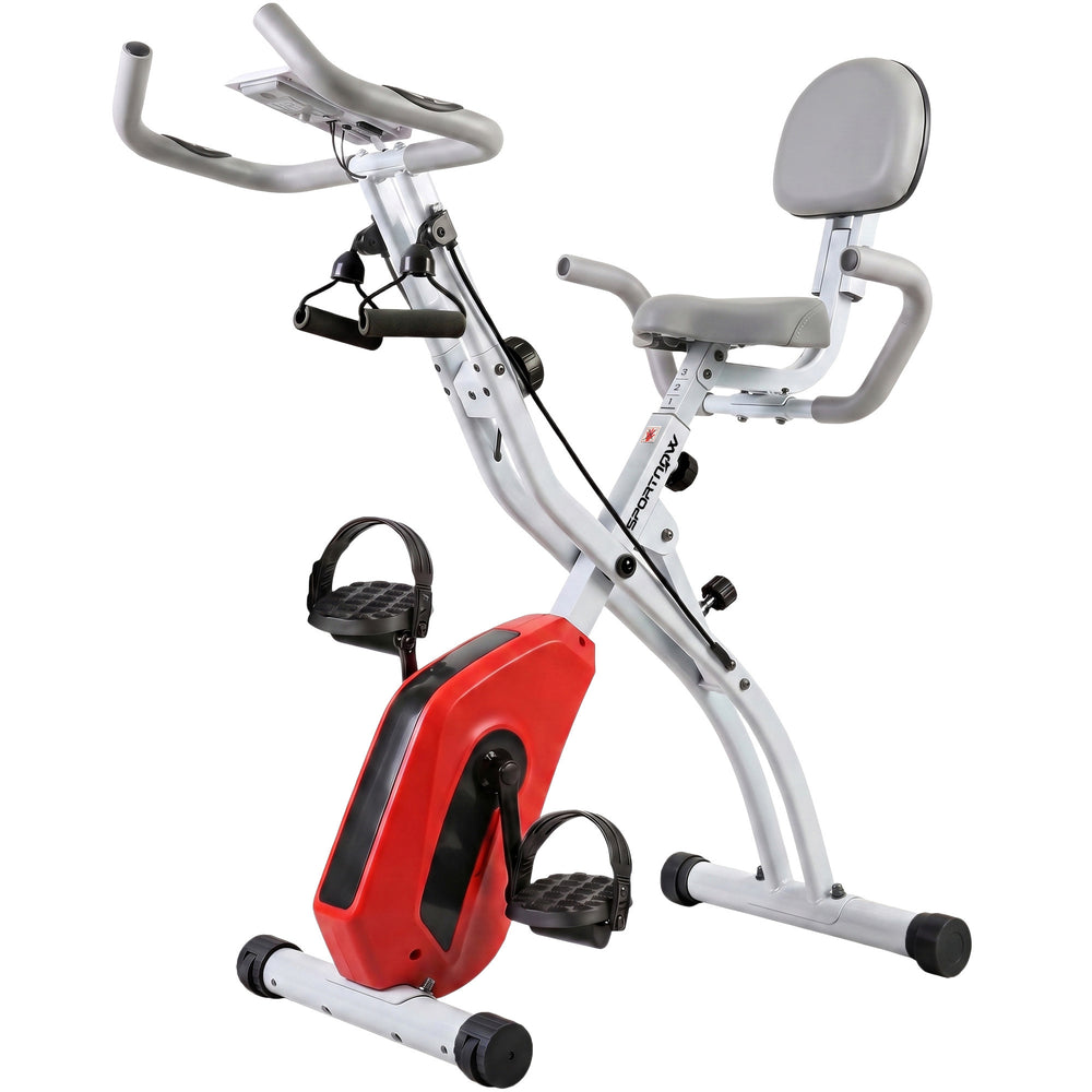 SPORTNOW 4-In-1 Folding Exercise Bike with Resistance Bands, Bluetooth App, 8-Level Magnetic Resistance, LCD Display, Orange
