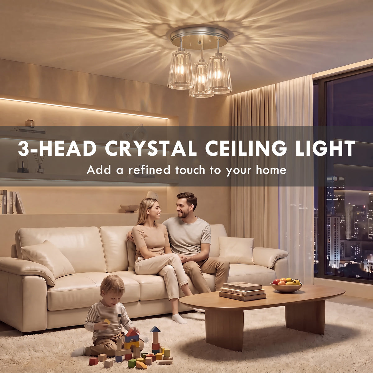 HOMCOM 3-Light Crystal Glass Ceiling Light, 40W, 3 E27 Sockets, Dual Mounting, Bulb Not Included, Silver