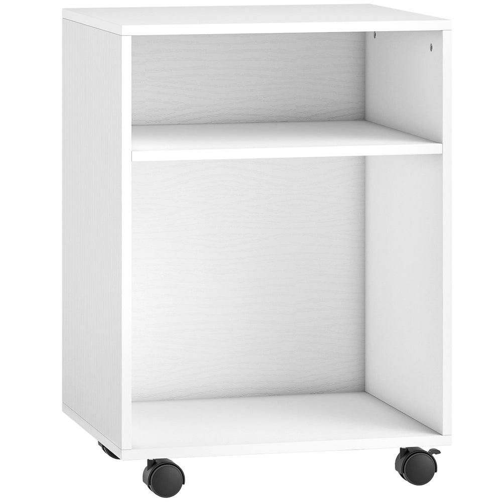 HOMCOM 2-Tier Printer Stand with Storage, Under Desk Printer Cart on Wheels, White