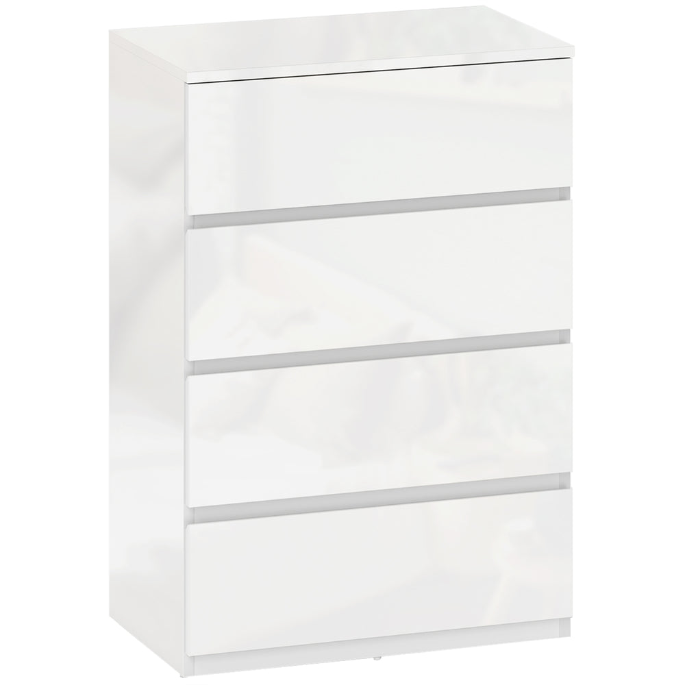 HOMCOM High Gloss Chest of Drawers, 4-Drawer Storage Cabinets, Modern Dresser for Bedroom, White