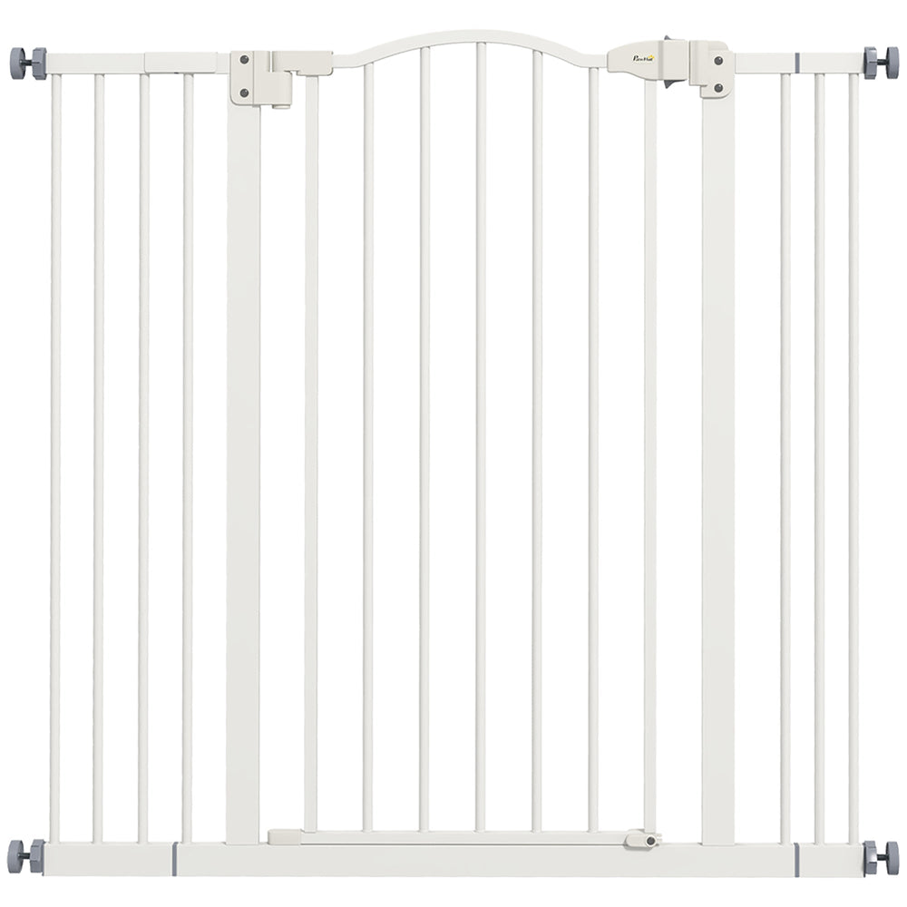 PawHut Pressure Fit Dog Stair Gate No Drilling Safety Gate Auto Close for Doorways, Hallways, 74-100cm Adjustable, 94cm Tall, White