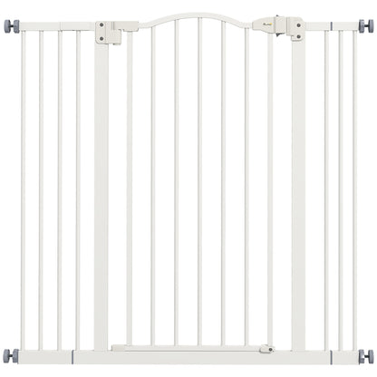 PawHut Pressure Fit Dog Stair Gate No Drilling Safety Gate Auto Close for Doorways, Hallways, 74-100cm Adjustable, 94cm Tall, White