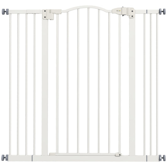 PawHut Pressure Fit Dog Stair Gate No Drilling Safety Gate Auto Close for Doorways, Hallways, 74-100cm Adjustable, 94cm Tall, White