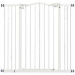 PawHut Pressure Fit Dog Stair Gate No Drilling Safety Gate Auto Close for Doorways, Hallways, 74-100cm Adjustable, 94cm Tall, White