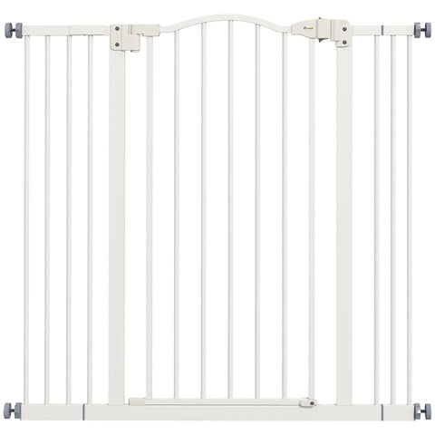 PawHut Pressure Fit Dog Stair Gate No Drilling Safety Gate Auto Close for Doorways, Hallways, 74-100cm Adjustable, 94cm Tall, White
