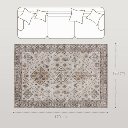HOMCOM Vintage Area Rug, Non-Slip Washable Rug, Flannel Floor Carpet for Living Room, Bedroom, Dining Room, Home Office, 170 x 120 cm, Beige