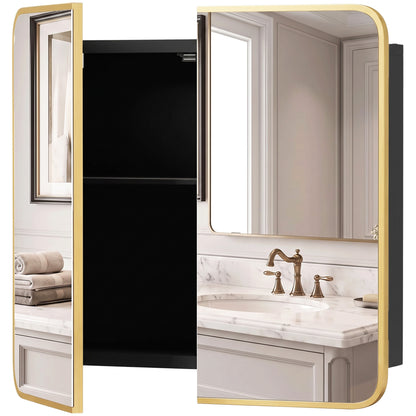 HOMCOM Bathroom Medicine Mirror Cabinet, Bathroom Wall Cabinet with Storage, Magnetic Doors and Adjustable Shelf, Natural