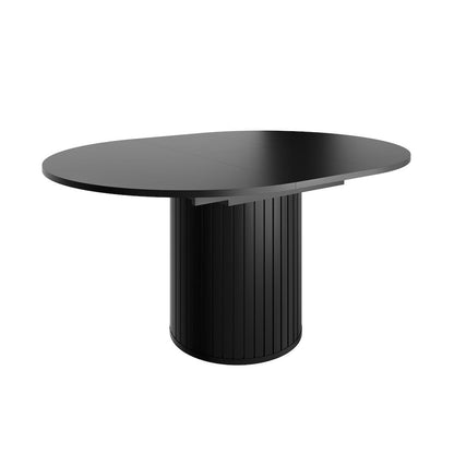 Black round table with a cylindrical base on a white background