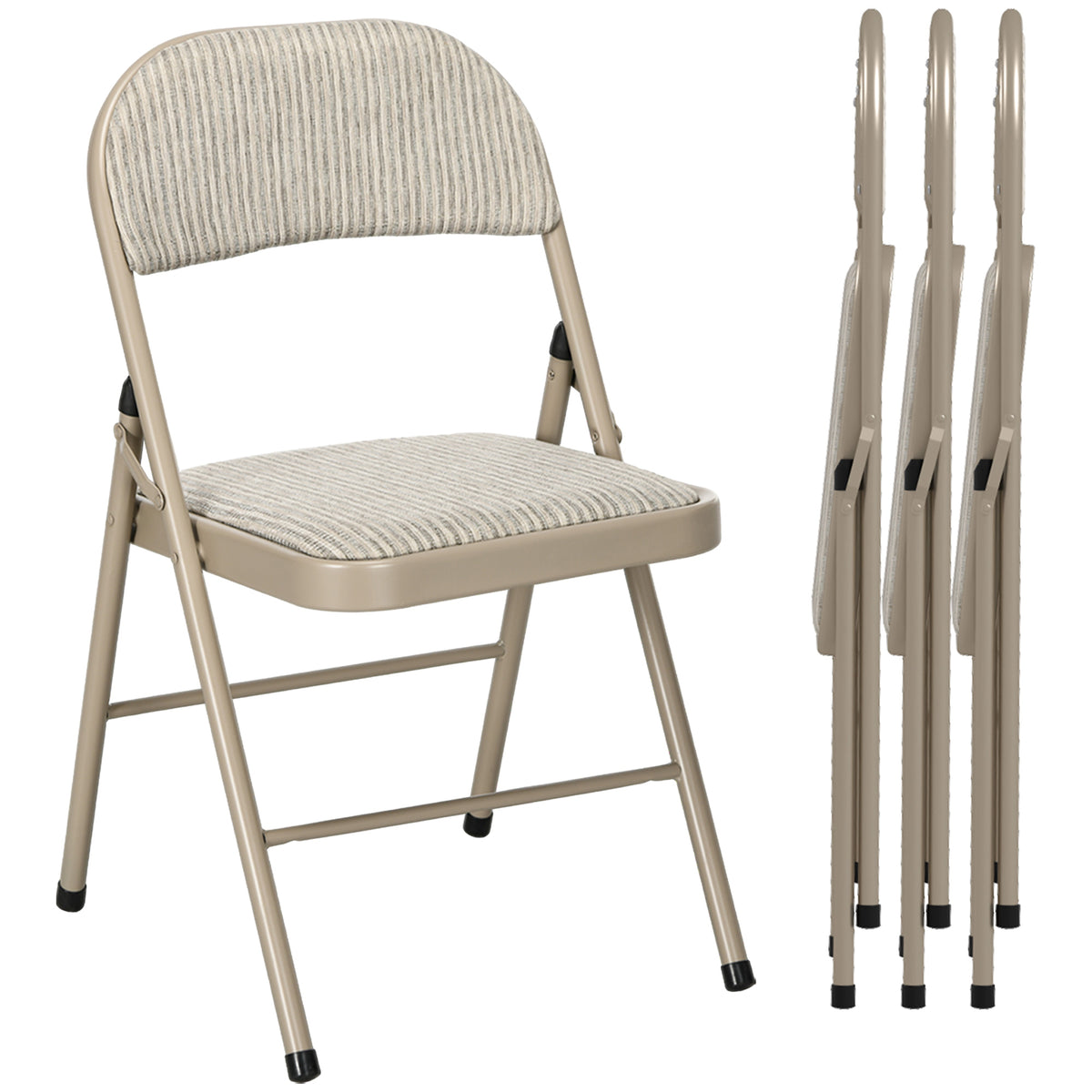 HOMCOM Linen-Look Set of Four Cushioned Folding Chairs - Beige