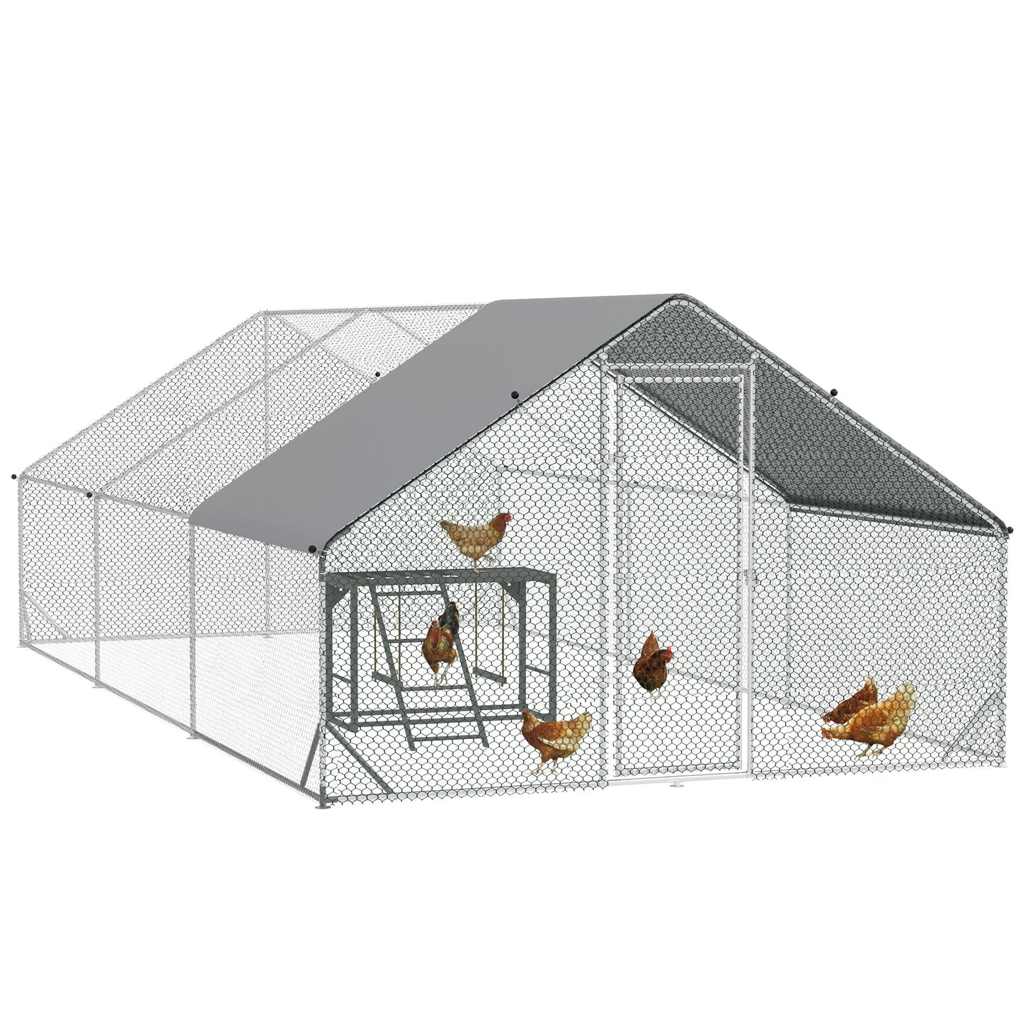 PawHut Walk In Chicken Run with Chicken Activity Shelf and Cover, 3 x 6 x 2m