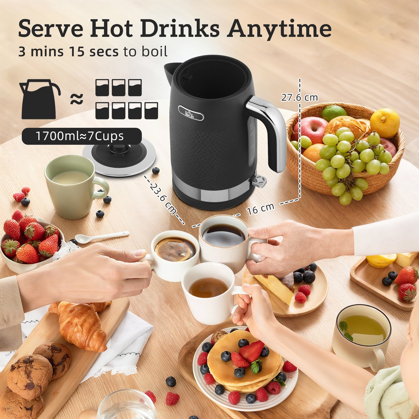 HOMCOM Sleek Textured Kettle and Four-Slice Toaster Set - Black