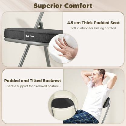 HOMCOM Set of Four Folding Corduroy Seat Chairs - Dark Grey