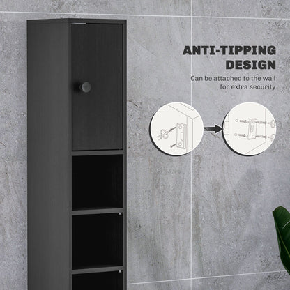 kleankin 180cm Slim Bathroom Cabinet, with Drawer, Shelves and Cupboards - Black