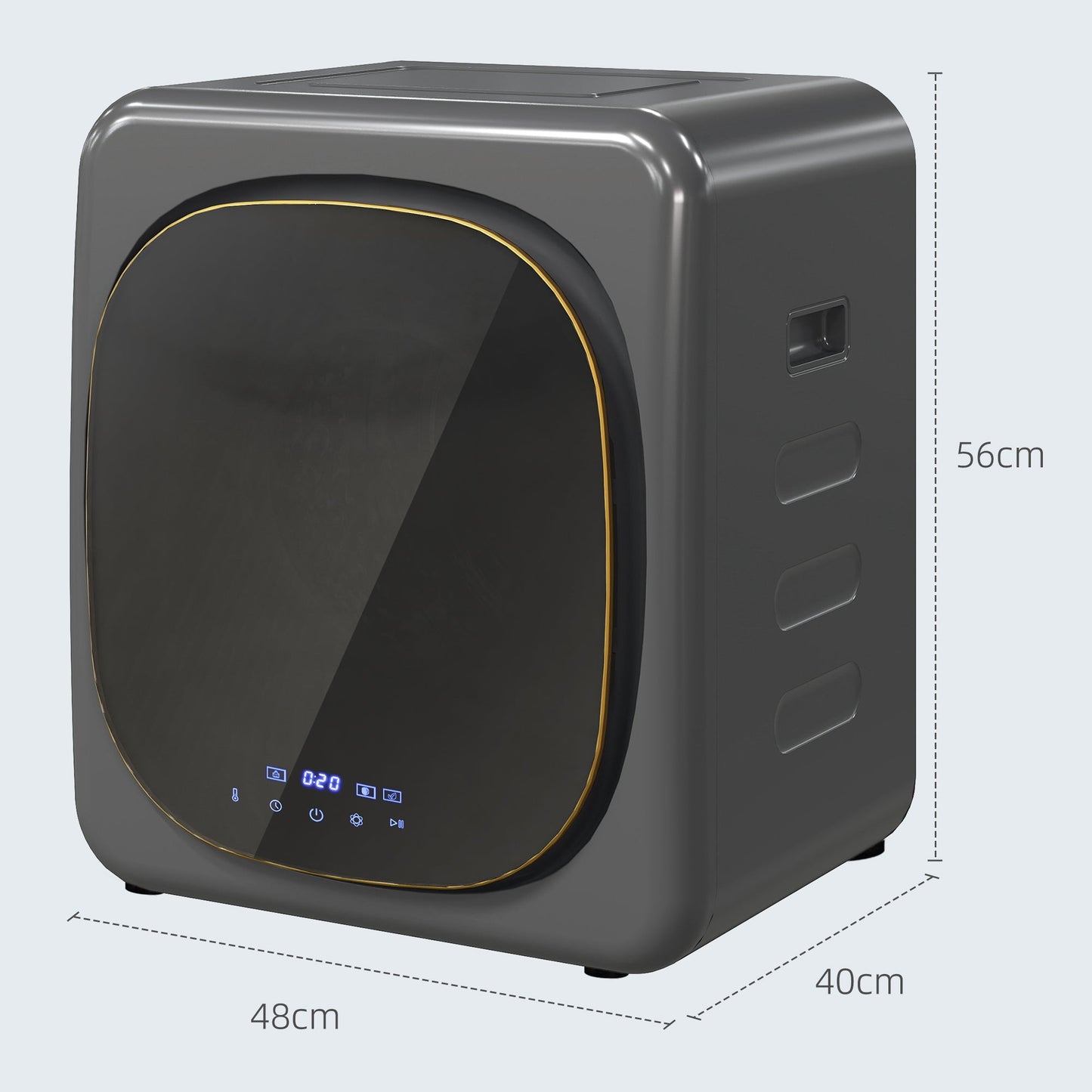 HOMCOM 4kg Vented Tumble Dryer with Deodorize, Smart Mode, 800W Compact Tumble Dryer with Stainless Steel Tub, Front Load, for Flat, Home, RVs, Grey