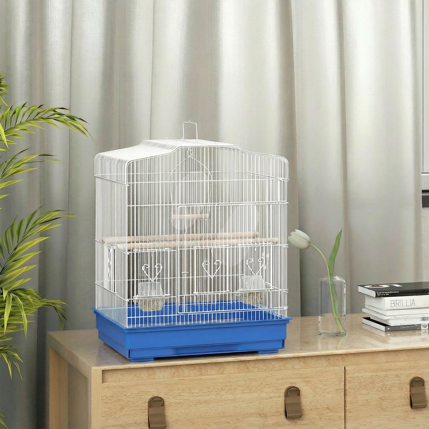 PawHut Large Metal Bird Cage with Perches, Food Bowls, Swing, for Budgies, Parakeets, Blue
