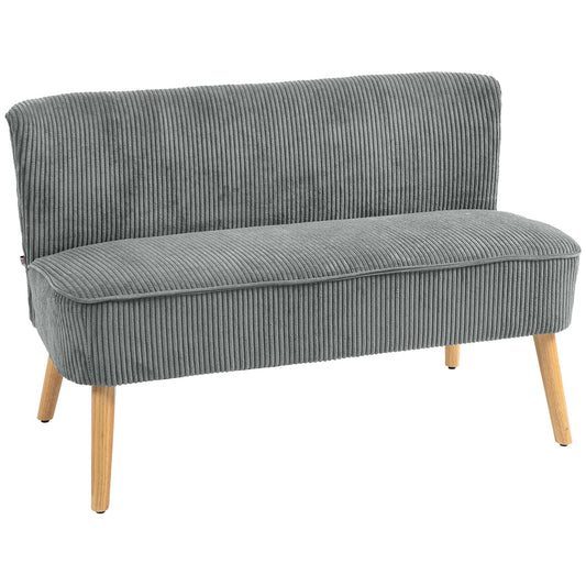 HOMCOM Modern Corduroy Double Seat Sofa w/ Wood Frame Foam Padding High Back Soft Comfortable Compact Couch Grey