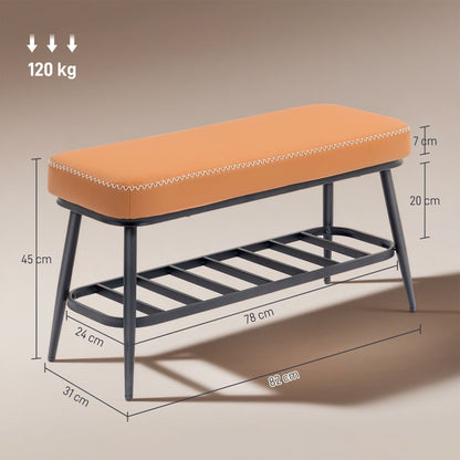 HOMCOM PU Leather Shoe Storage Bench - Brown