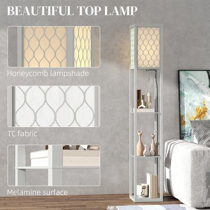 HOMCOM Three-Shelf Standing Lamp - Grey/White