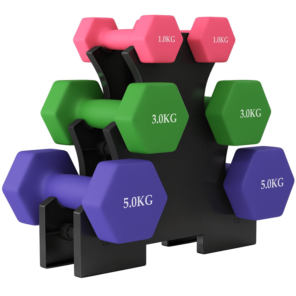 SPORTNOW Hex Dumbbells Set with Dumbbell Rack, Hand Weights for Strength Training Weight Lifting, 2 x 1kg, 2 x 3kg, 2 x 5kg