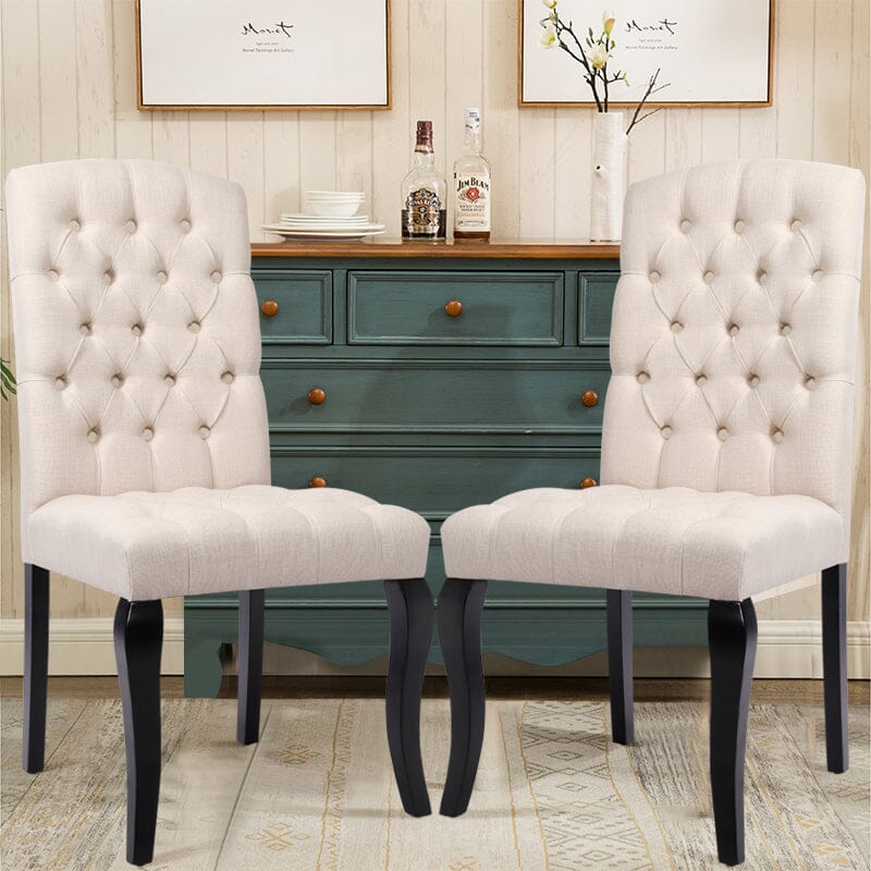 107cm Height Set of 2 Comfortable Linen Buttoned Dining Chairs