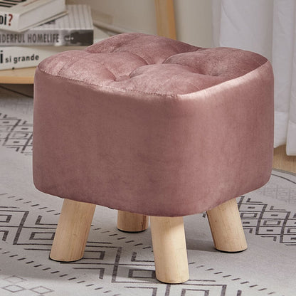 Velvet Wooden Leg Ottoman Footstool