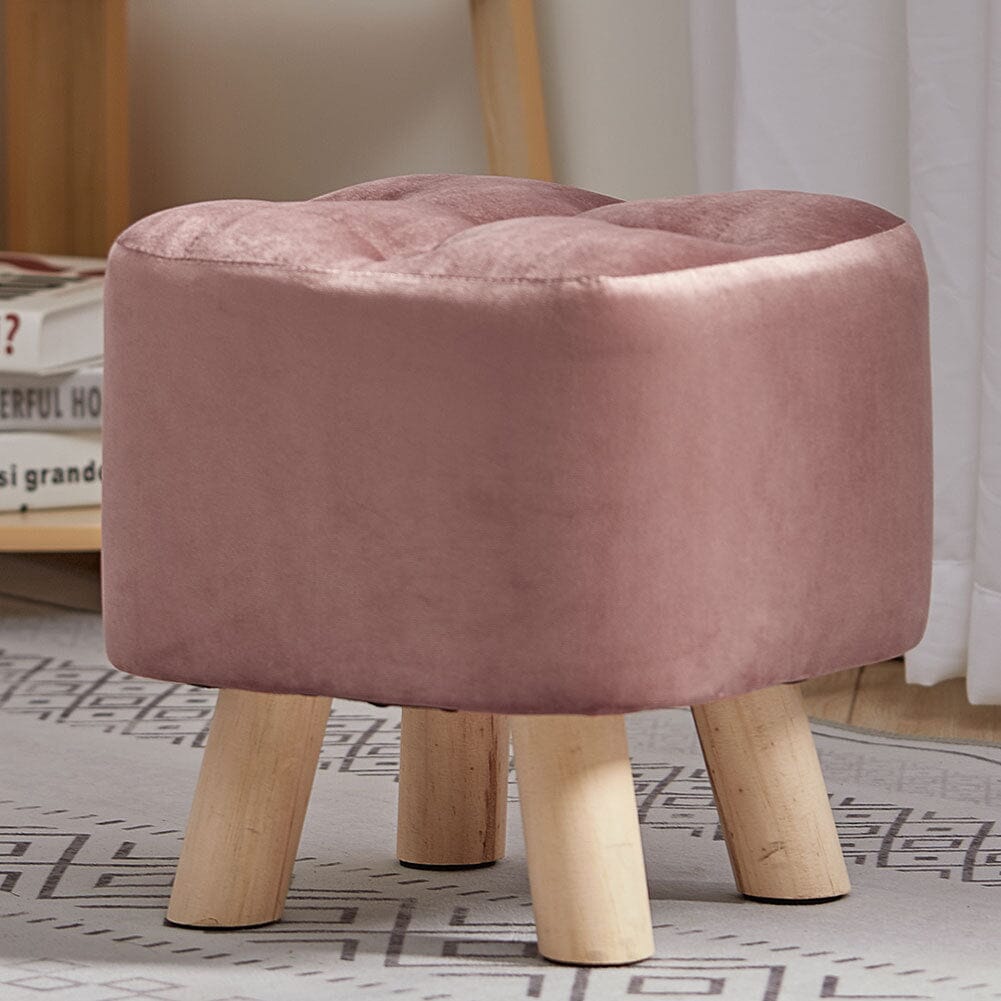 Velvet Wooden Leg Ottoman Footstool