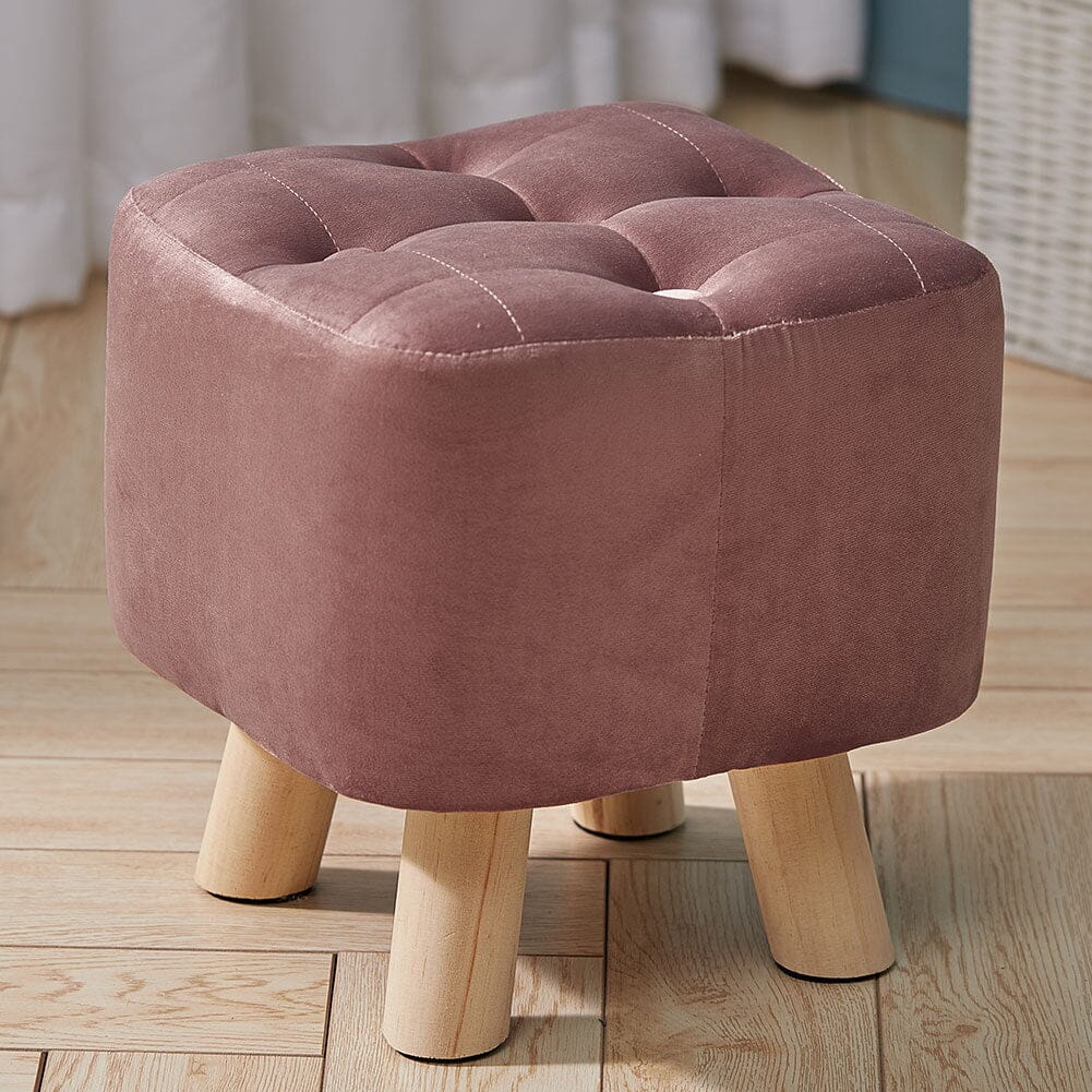 Velvet Wooden Leg Ottoman Footstool