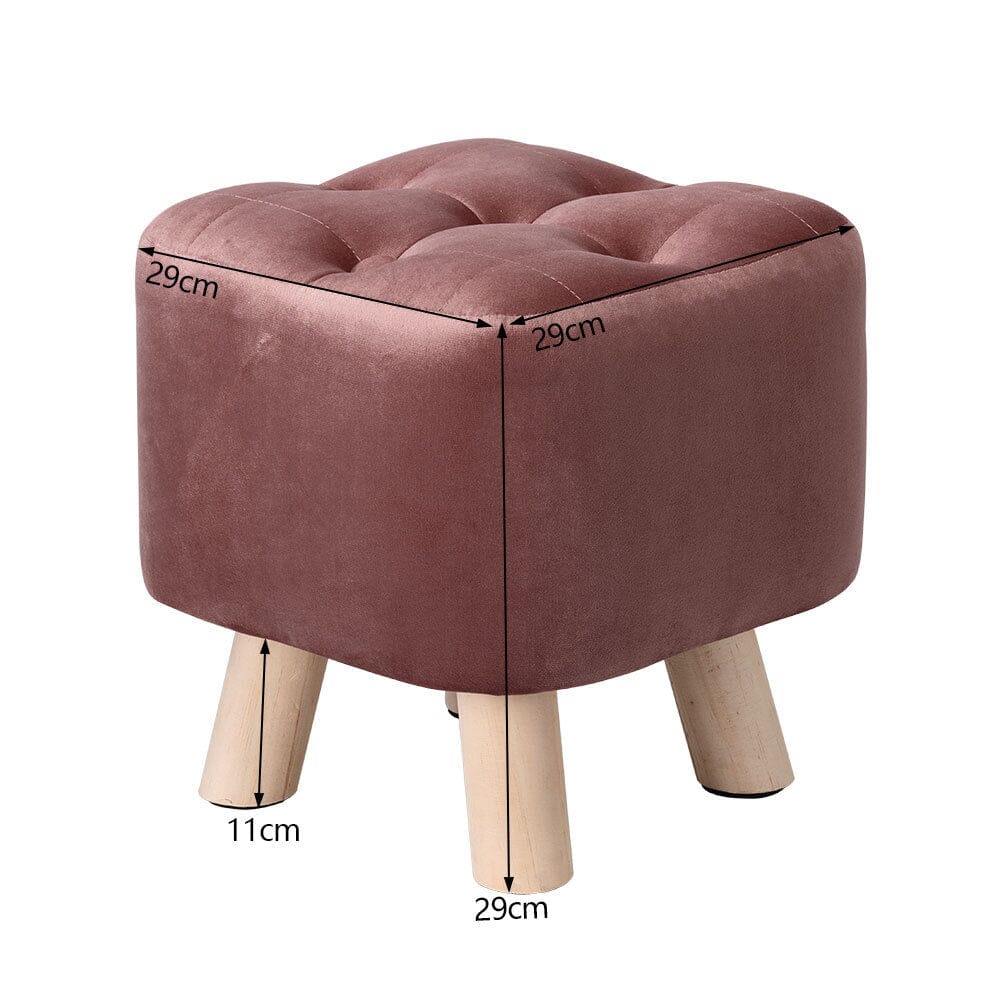 Velvet Wooden Leg Ottoman Footstool