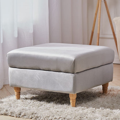 Velvet Upholstered Square Footstool with Wooden Legs