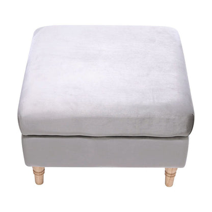 Velvet Upholstered Square Footstool with Wooden Legs