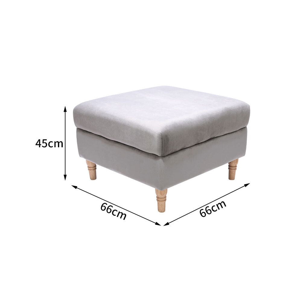 Velvet Upholstered Square Footstool with Wooden Legs