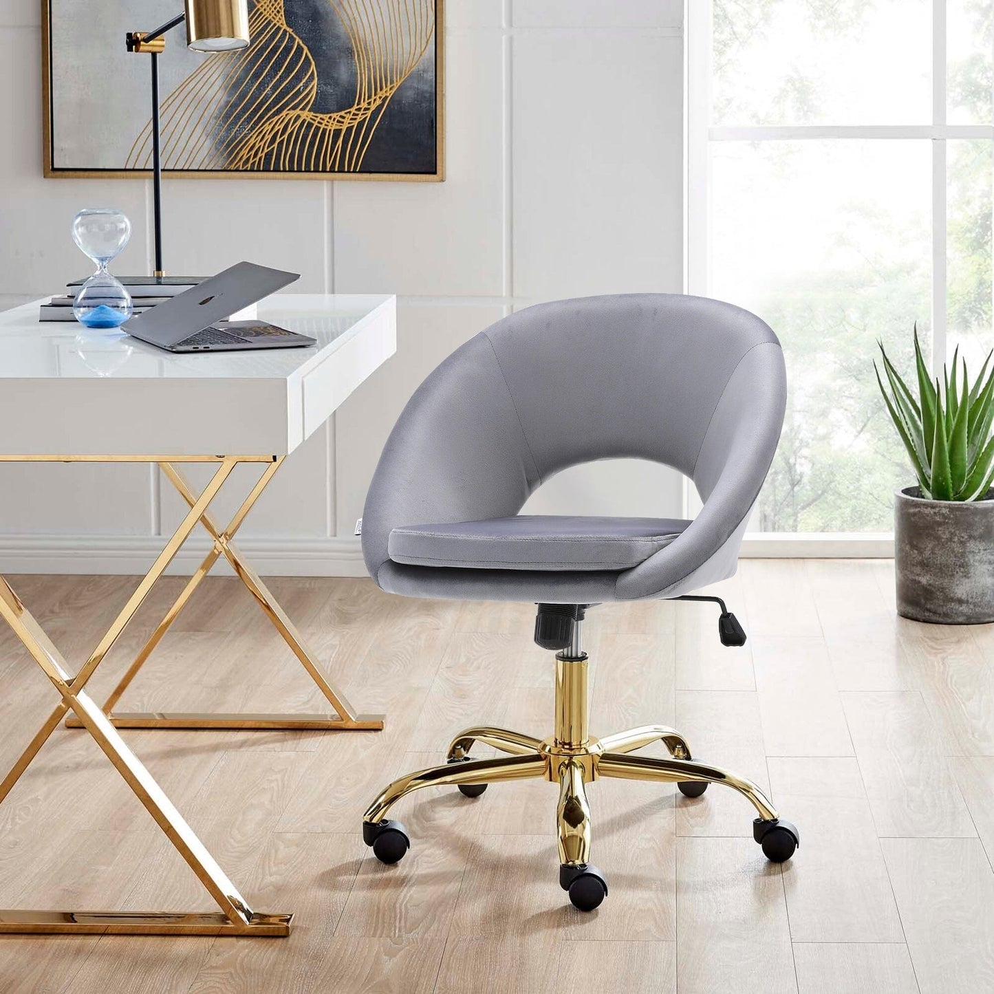 Velvet Swivel Office Chair Height Adjustable