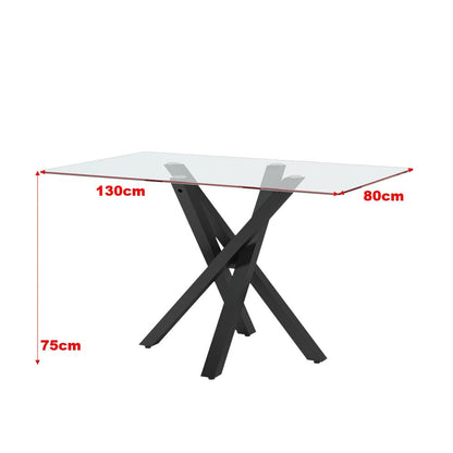 Glass Top Dining Table 130x80cm with Crossing Metal Legs