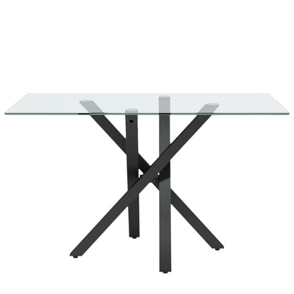 Glass Top Dining Table 130x80cm with Crossing Metal Legs