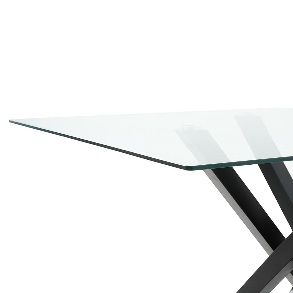 Glass Top Dining Table 130x80cm with Crossing Metal Legs