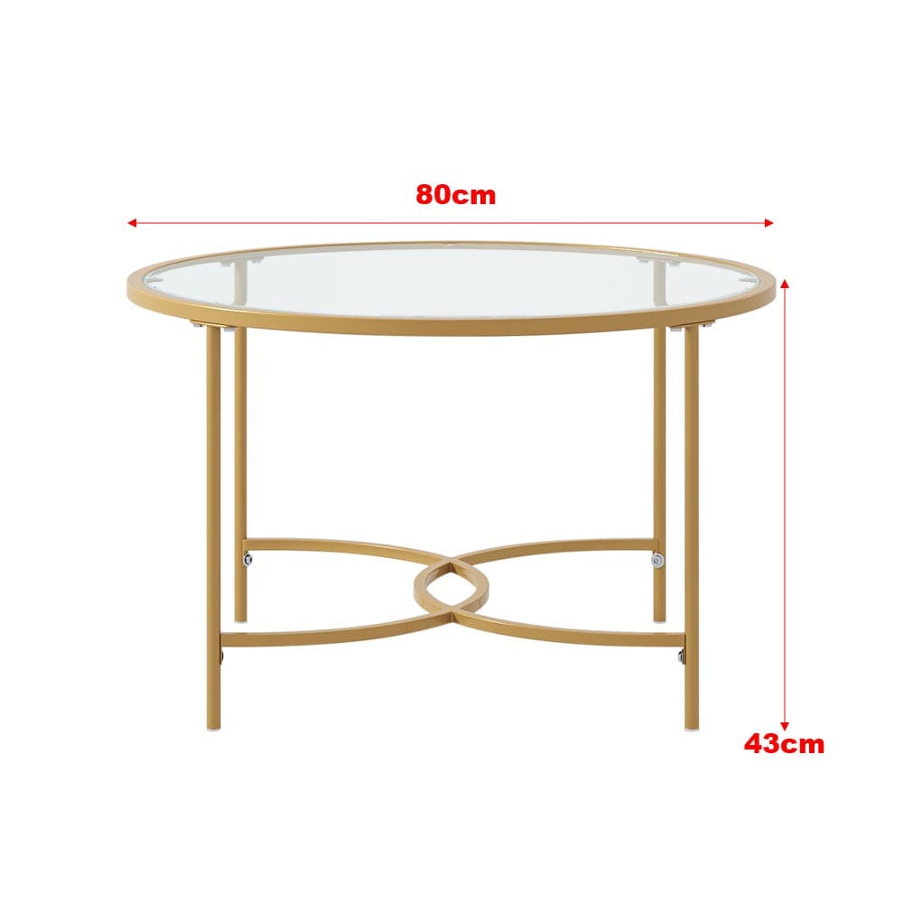 Round Coffee Table Glass Top Crossed C Base Centre Table