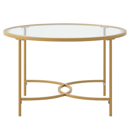 Round Coffee Table Glass Top Crossed C Base Centre Table