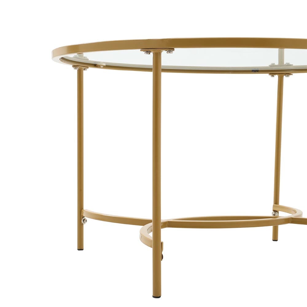 Round Coffee Table Glass Top Crossed C Base Centre Table